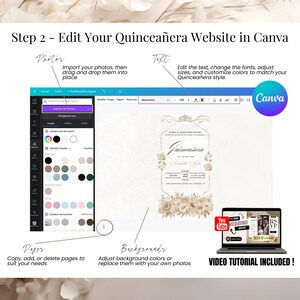 Personaliza tu Sitio Web de Quinceañera en Canva | Create your own Sweet 15 Online Invitation