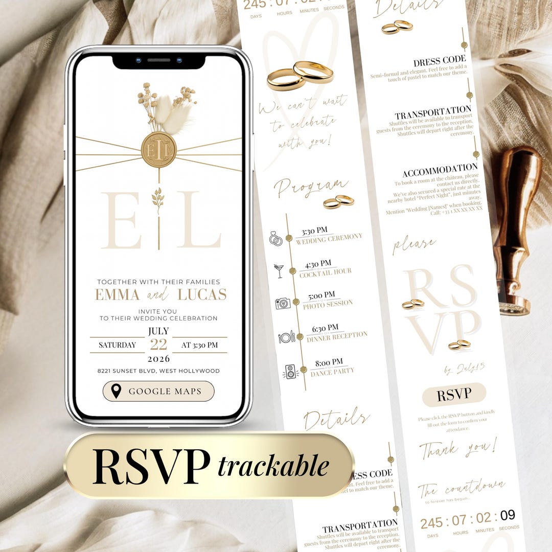 Digital Wedding Invitation With Clickable RSVP Link, Editable Canva ...