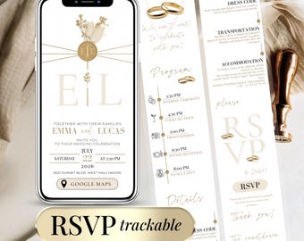 Digital Wedding Invitation with Clickable RSVP Link, Editable Canva Wedding Template Online White Gold Wedding Invite Website with Countdown