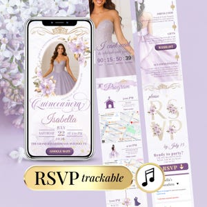 Quinceañera Invite Digital Sweet 15 Purple Lilac Quinceanera RSVP XV Invitation Birthday Sweet 16 Invitation Template Quince Editable Canva