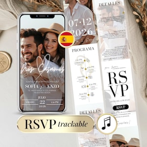 Invitacion de Boda Digital, Editable Spanish Wedding Invitation Template, Web Modern Digital Wedding Template, Trackable RSVP Online Form