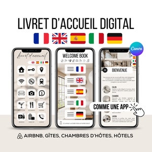 Libro di benvenuto digitale multilingue Airbnb Cottage, Affitti Vacanze - Italiano, Francese, Inglese, Spagnolo, Tedesco, Canva
