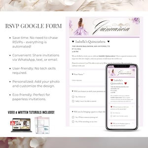 RSVP Google Form for Lilac Quinceañera Invitation - Digital Editable Mis Quince Años Template