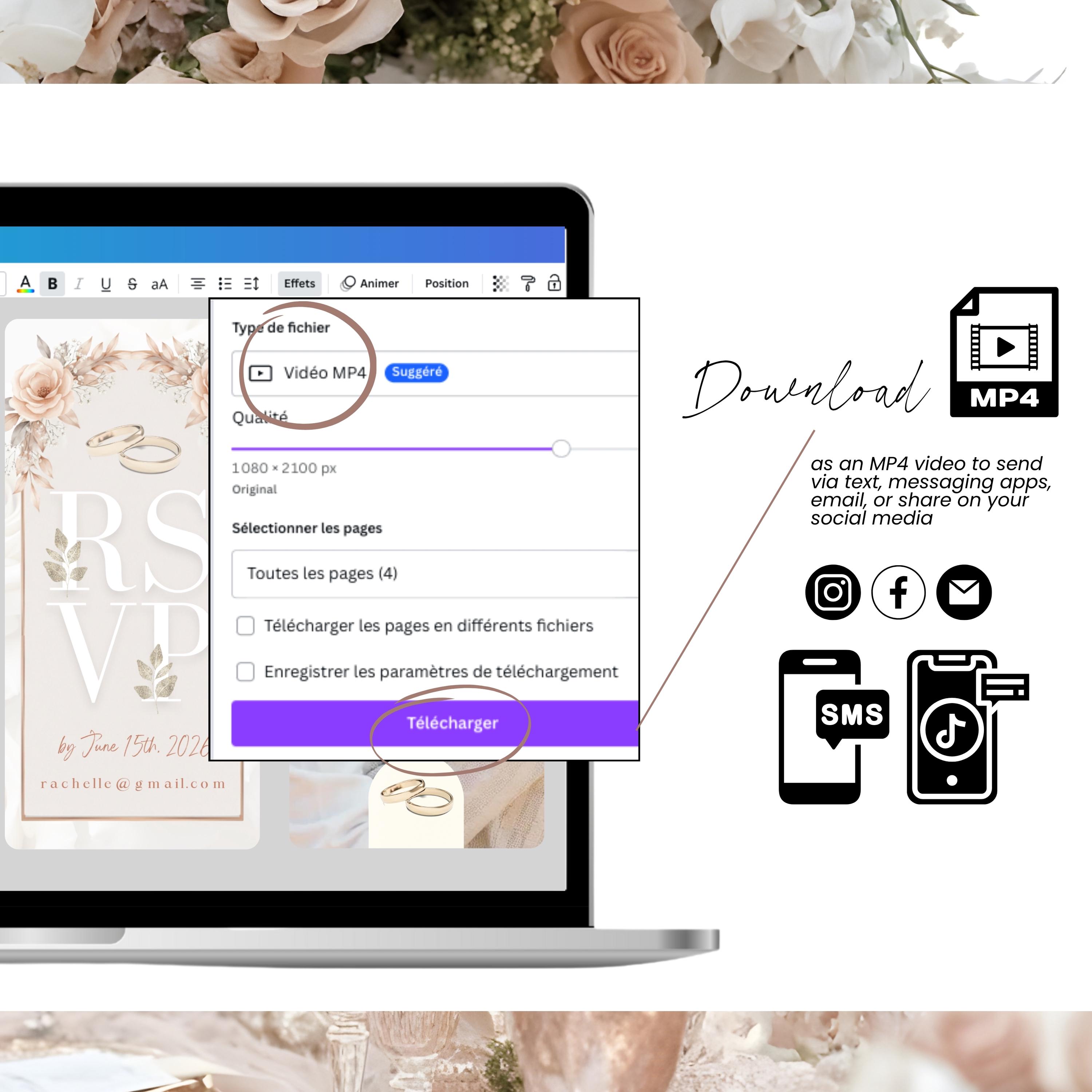 Animated Einvite Animated Wedding Invitation Video Template Peach | Editable Digital ...