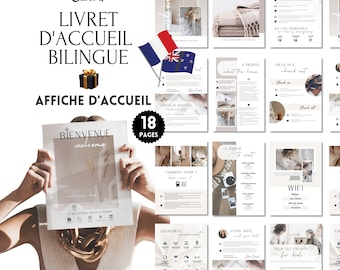 French English welcome booklet, AIRBNB, welcome poster, house rental, manual, seasonal rental, guest room, gîte, hotel