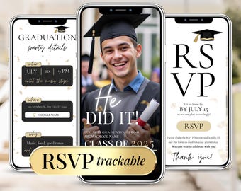 Digital Graduation Invitation Template, Editable Class of 2025 Party Evite with Clickable RSVP Form, Instant Download, High School & College