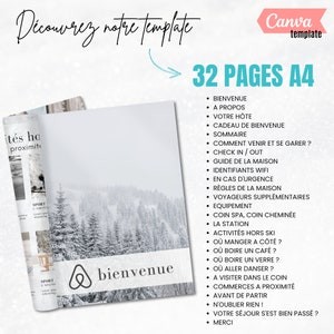 Livret d’accueil hiver chalet ski, 32 pages A4, Template Canva, Airbnb Template, Welcome Book Français, Livret d’accueil