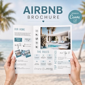 Airbnb Brochure Template Canva | Tri Fold Vacation Rental Flyer | Beach Airbnb Guestbook | VRBO Welcome Book | House Guide Editable