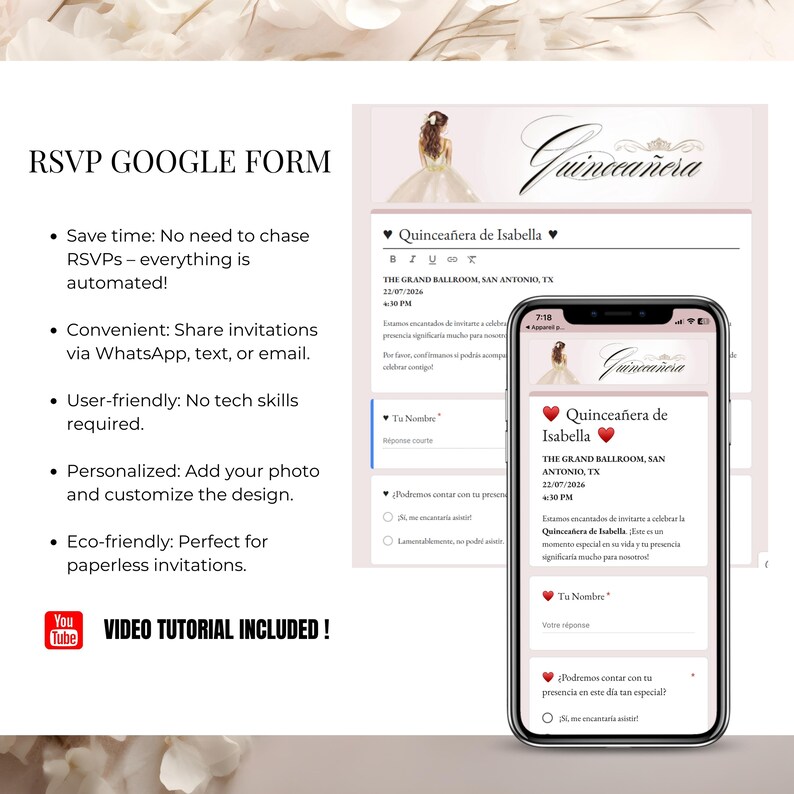RSVP Google Form for Quinceañera | Formulario de Confirmación Automático para Fiesta de 15 Años | Online Invitation with Trackable RSVP
