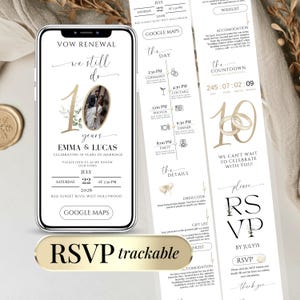 10th Wedding Anniversary Vow Renewal Invitation Digital, Editable Invite with RSVP Link and Countdowns, 10 Years of Love Anniversary Party