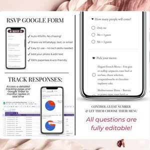 RSVP Google Form tracking responses, customizable online form for wedding guests, digital invitation with analytics dashboard, editable Canva wedding website with RSVP.