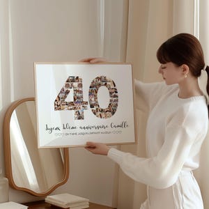 Cadeau Anniversaire 40 Ans Femme Homme Affiche Carte à Imprimer - Idée Cadeau Pas Cher 40 ans - Modèle Canva en Francais - Collage Photo