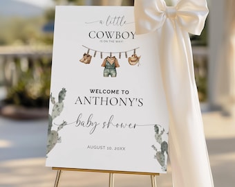 Cowboy Baby Shower Welcome Sign, Editable Western Decor (Canva Template)