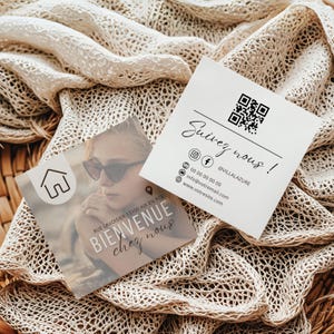 Wizytówka Airbnb - Dostosowywalny szablon Canva - Kod QR - Karta gospodarza dla wynajmu wakacyjnego, pensjonatów i domów gościnnych