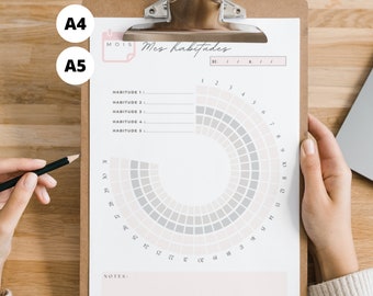 Maandelijkse gewoonte-tracker, gewoonte-tracker zonder datum A4, A5, gewoonte-tracker in het Frans, printbaar of digitaal