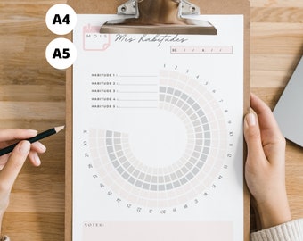 Tracker d'habitudes mensuelle, Suivi d'habitudes Non Daté A4,A5, Tracker habitudes en français,A imprimer ou digital
