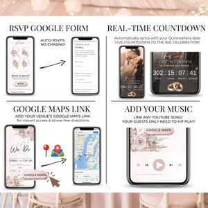 Blush pink digital wedding invitation – includes Google Form RSVP, real-time countdown, Google Maps link, and music option. Editable animated Canva template.