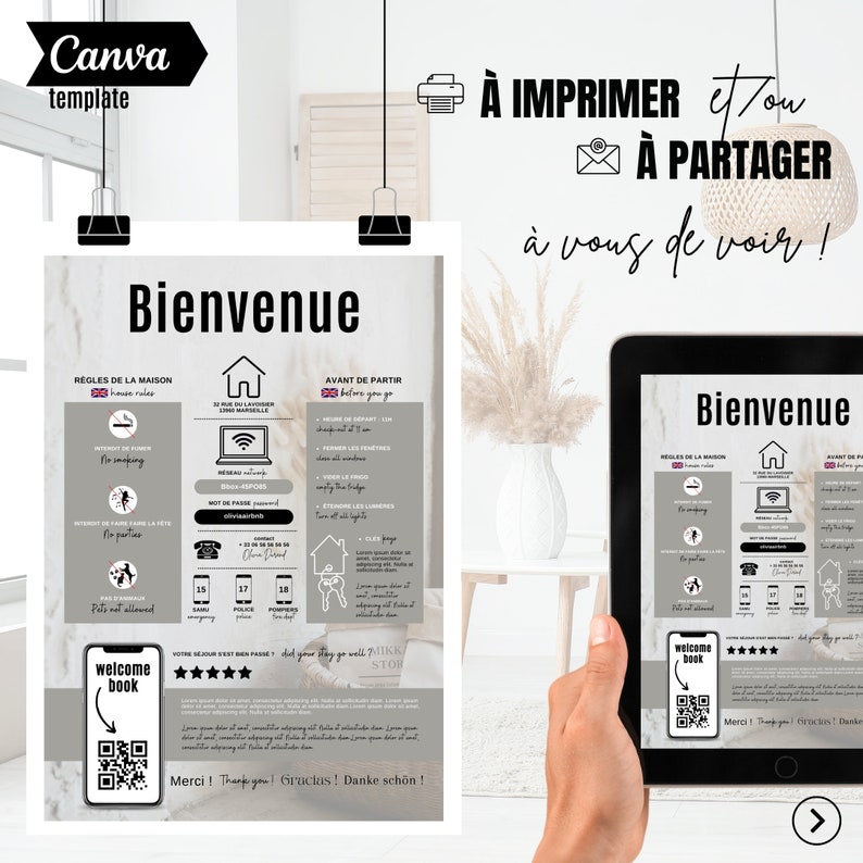 Panneau de bienvenue AIRBNB français et anglais Template Etsy France