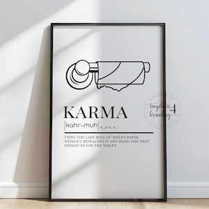 Karma Definition Poster - Minimalist Bathroom Wall Art - Unique Toilet Print - Gift for Bathroom Decor - Bathroom Wall Art for Home Decor