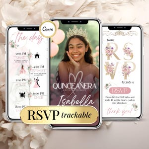 Quinceanera Digital Invitation with Photo, Editable Evite Sweet 15th 16th Birthday Party, Customizable Invite Clickable RSVP Online Tracker