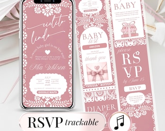 Cielito Lindo Baby Shower Invitation for Girl – Pink Digital Template with RSVP, Editable Mexican Theme Invite, Papel Picado Canva Design