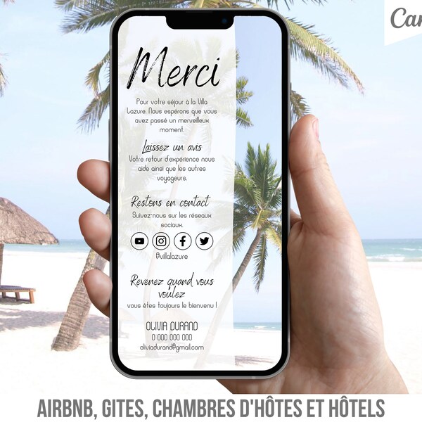 Airbnb Message de Remerciement Numérique Personnalisé pour les Hôtes, Check-out Airbnb, Thank you Airbnb, Carte de remerciement Airbnb