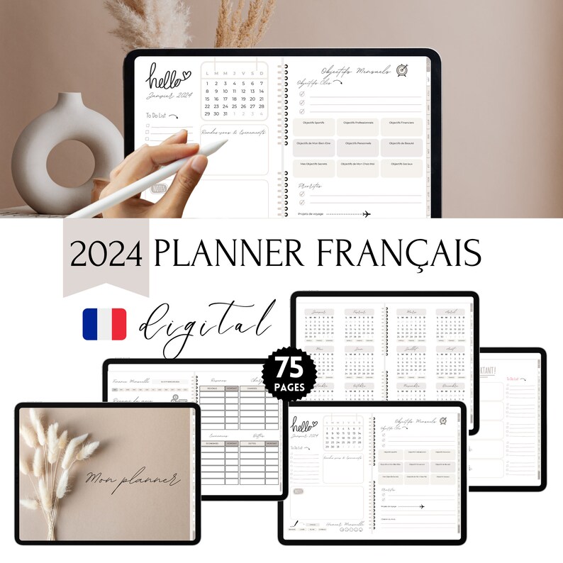 Planner francais 2024, Planificateur Numérique Hyperlié pour GoodNotes