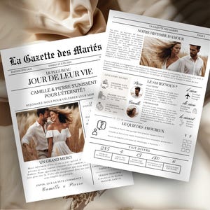 Gazette des Mariés Modèle Faire Part Mariage Template Canva Invitation Mariage Personnalisable Journal Mariage Modèle Canva A3 et A4