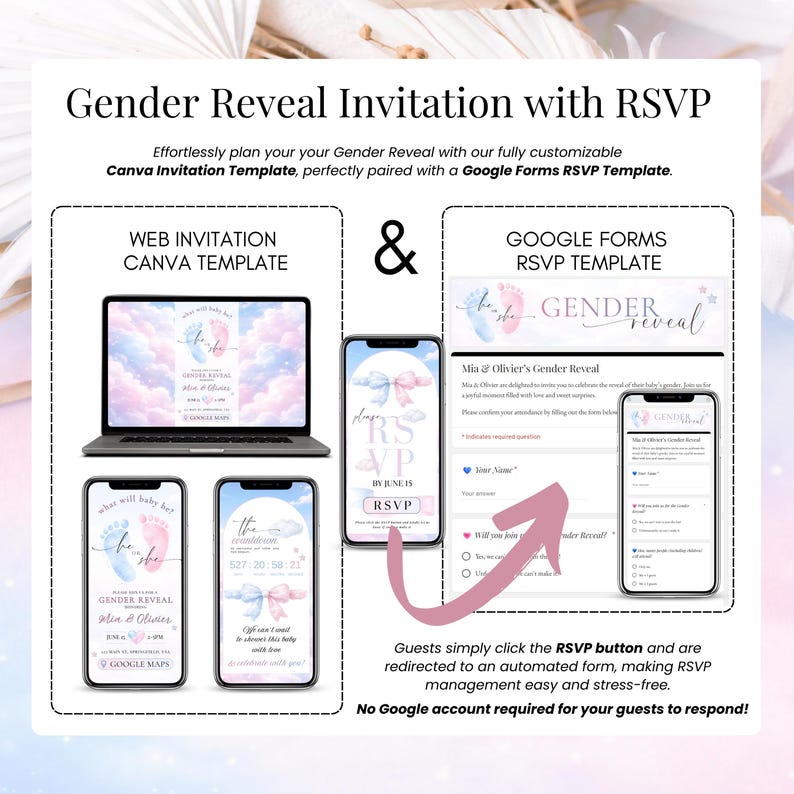 Gender Reveal Digital Invitation, He or She Cloud Baby Shower Invite ...