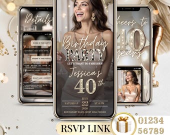 40th Birthday Invite Editable Digital Template Canva – Invitation Anniversaire Numérique Homme Femme – 30, 50, 60 ans – RSVP & Liste Invités