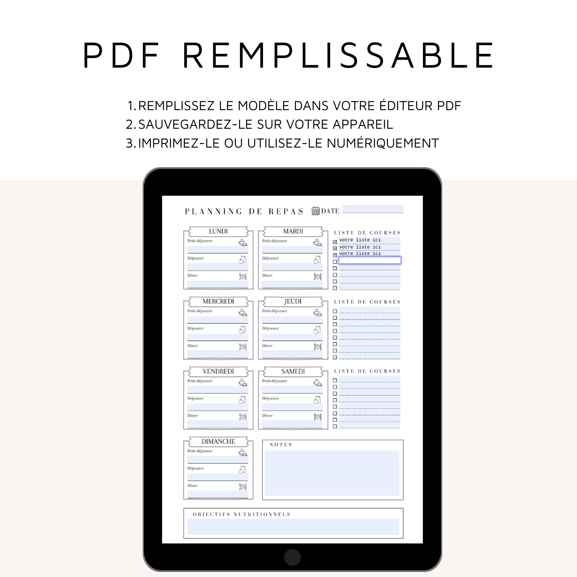 Printable Weekly Meal Planner Portait Food Journal Planner - Etsy