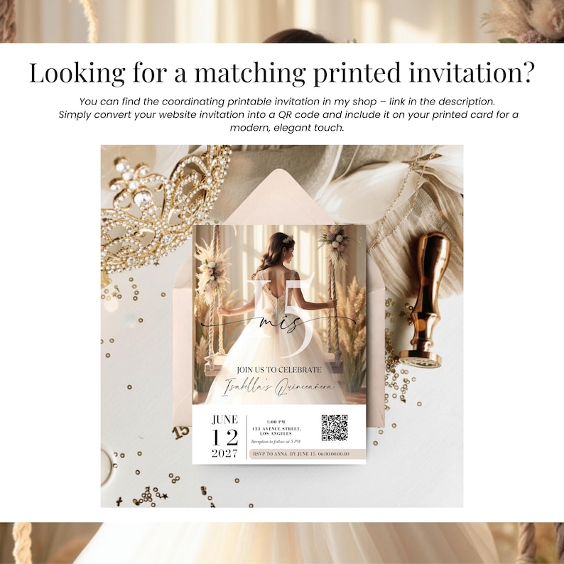 Digital Quinceanera Invitation Editable RSVP Template for Sweet 15 Elegant Quinceanera Website Mis Quince Anos Sweet 16 Invitation Download afbeelding 13