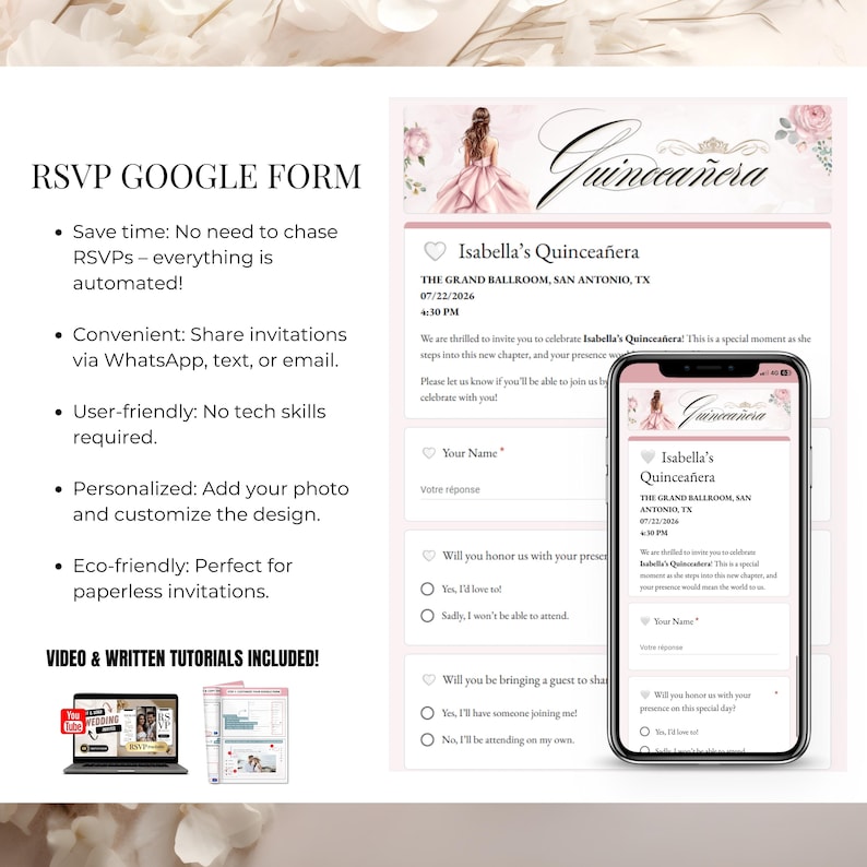 View of RSVP Google Form for Mis Quince Años Invitation – Online response and customization