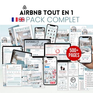 Beach Airbnb Host Bundle French English Welcome book Bilingual Airbnb Host Bundle +500 pages Welcome Sign Posters Airbnb Instagram Canva