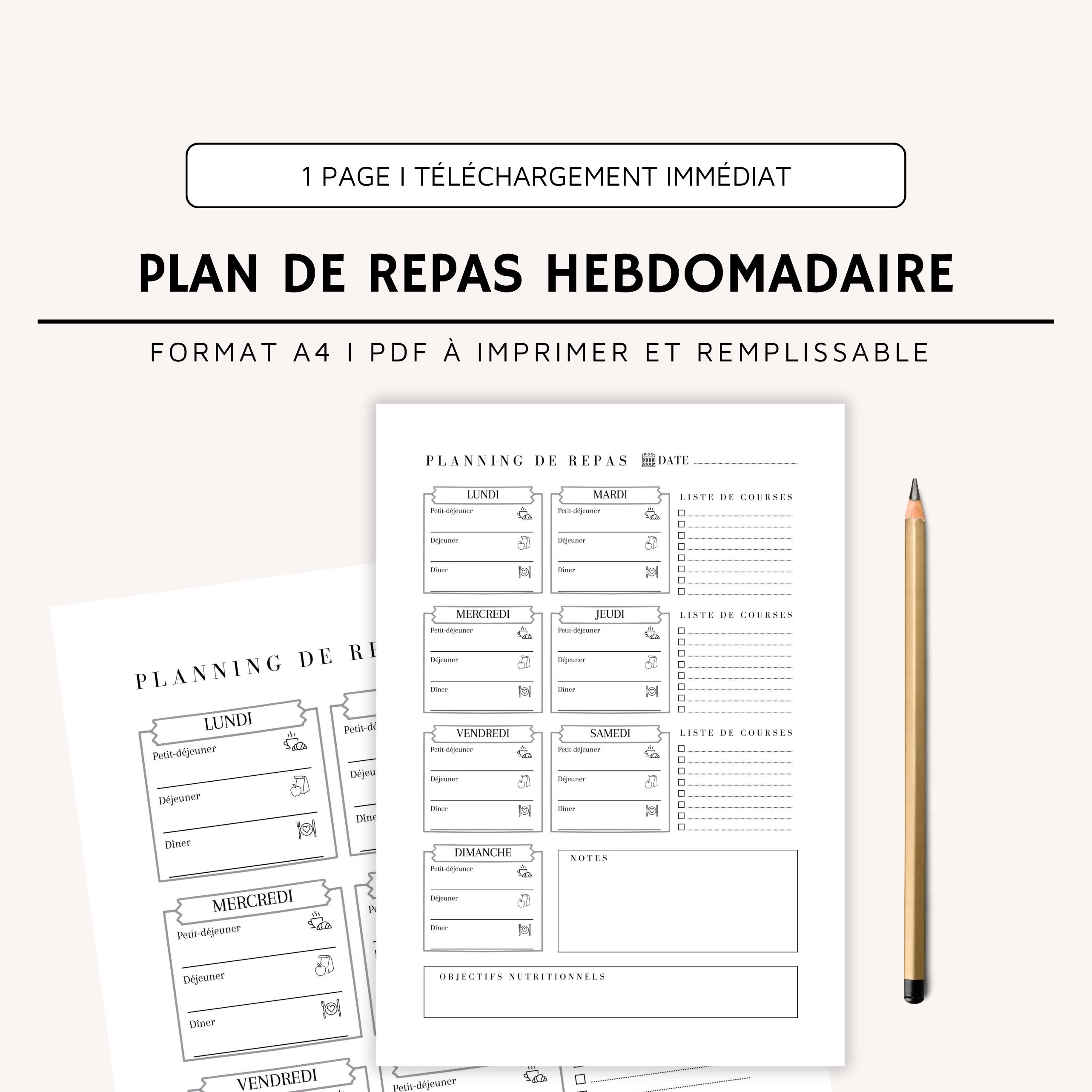 Printable Weekly Meal Planner Portait Food Journal Planner - Etsy