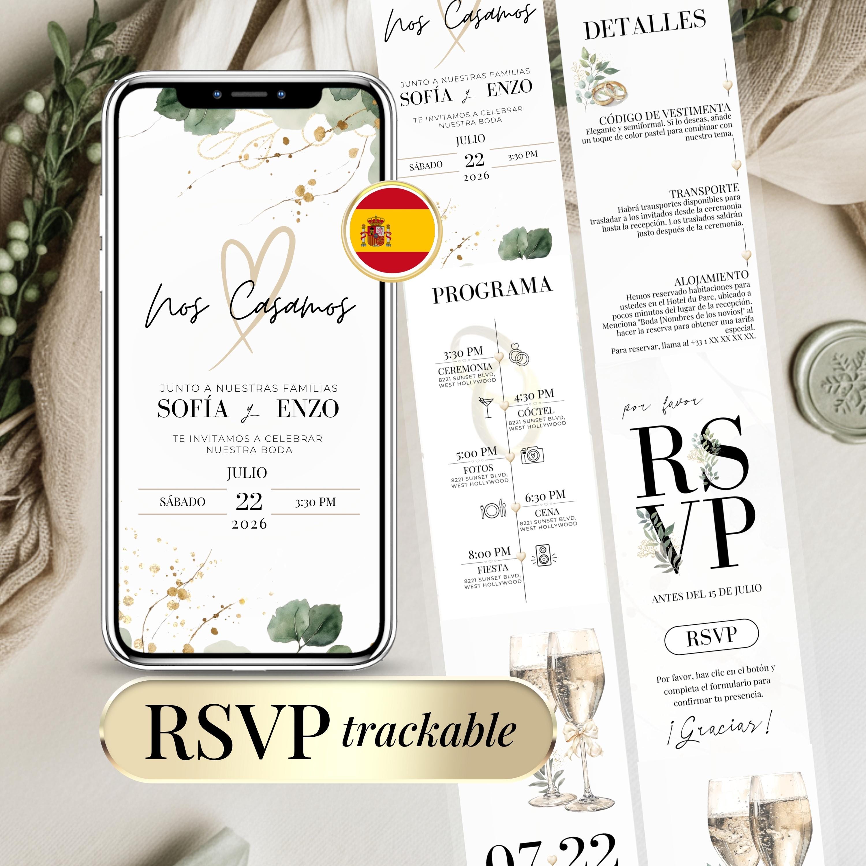 Invitaciones De Boda En Espanol - Etsy, image size:3000x3000