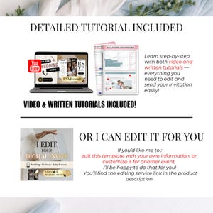 Detailed tutorial included with digital wedding invitation, video and written guide to edit Canva wedding website, step-by-step instructions for RSVP tracking and customization
