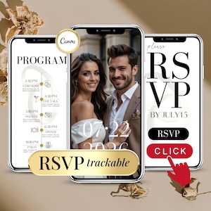 Digitale Hochzeitseinladung mit nachverfolgbarem RSVP – minimalistische Hochzeitseinladungsvorlage von Canva – Gästeverfolgung und Online-Formular
