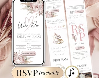 Blush Pink Floral Wedding Invitation | Editable Canva RSVP & Countdown