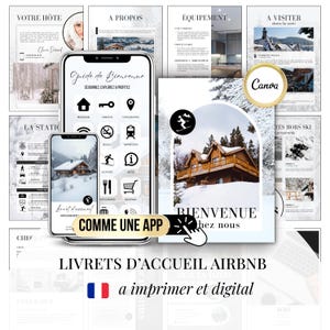 Airbnb Welkomstboek Sjabloon Frans, Winter Chalet Host Pakket, Bewerkbare Canva Handleiding, Ski Cabin Welkomstboek, Printbare & Digitale Airbnb Kit