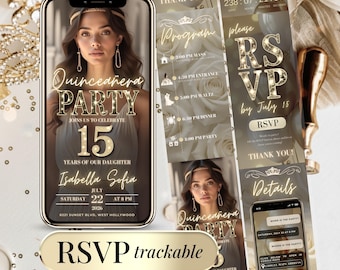Quinceanera Invitation Digital Editable Template Online RSVP Sweet 15 Sweet 16 Birthday Invite Quinceañera Photo Invitation RSVP Website