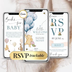 Winnie The Pooh Baby Shower Invite Winnie Baby Shower Digital Invitation Template Editable RSVP Baby Shower Boy Teddy Bear Canva Winnie