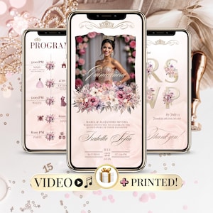 Invitación Quinceañera en Video Editable – Plantilla Animada para Cumpleaños 15 o 16 – Invitación Digital con Foto y Música en MP4