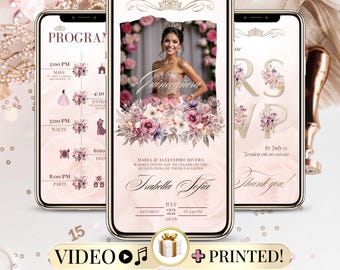 Invitación Quinceañera en Video Editable – Plantilla Animada para Cumpleaños 15 o 16 – Invitación Digital con Foto y Música en MP4
