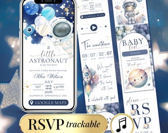 Astronaut Baby Shower Invitation Boy – Blue Space Theme (Digital Invite)
