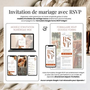 Invitation de mariage numérique terracotta avec RSVP en ligne, faire-part digital élégant éditable sur Canva, design chic et moderne
