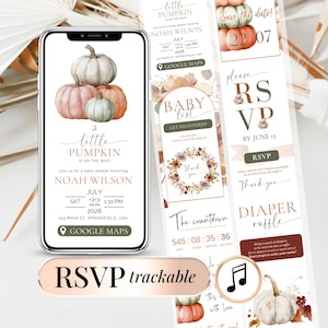 A Little Pumpkin Baby Shower Invitation, Autumn Party Gender Neutral Digital Baby Shower RSVP Online Invite Fall Decor Editable Template