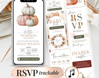 Pumpkin Baby Shower Invitation with RSVP, Fall Theme, Gender Neutral (Digital Download)