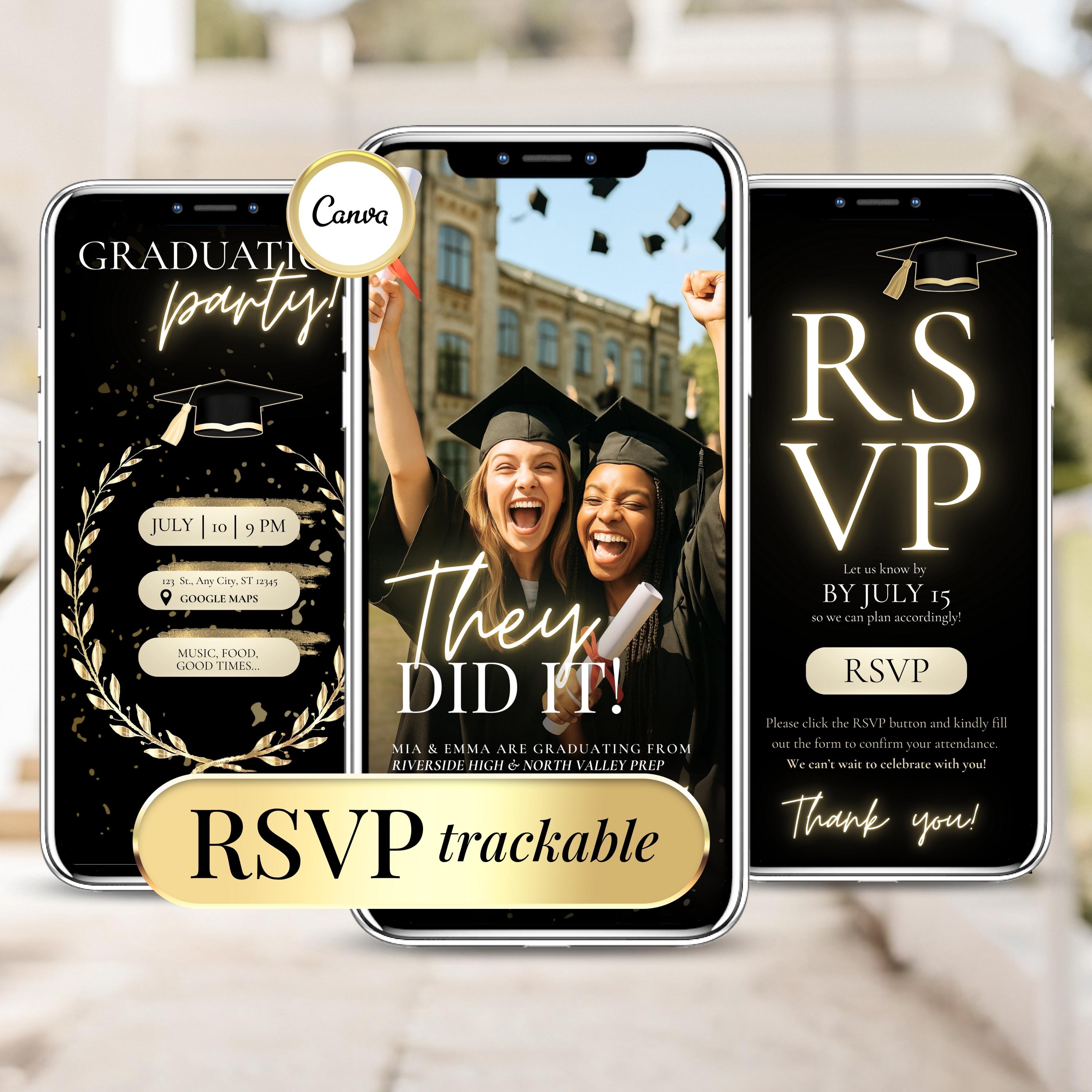 Dual Graduation Invitation, Digital Editable Double Grad Party RSVP Invite Template, Twins Joint Celebration Class 2025 College High School