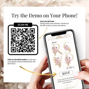 Try the editable Quinceañera RSVP online invitation on your mobile device with QR code preview